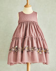 Hand Embroidered Thread Flowers and Birds Tiered Dress