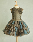 Hand Embroidered Fabric Balls Organza Top & Pleated Panels Skirt Set