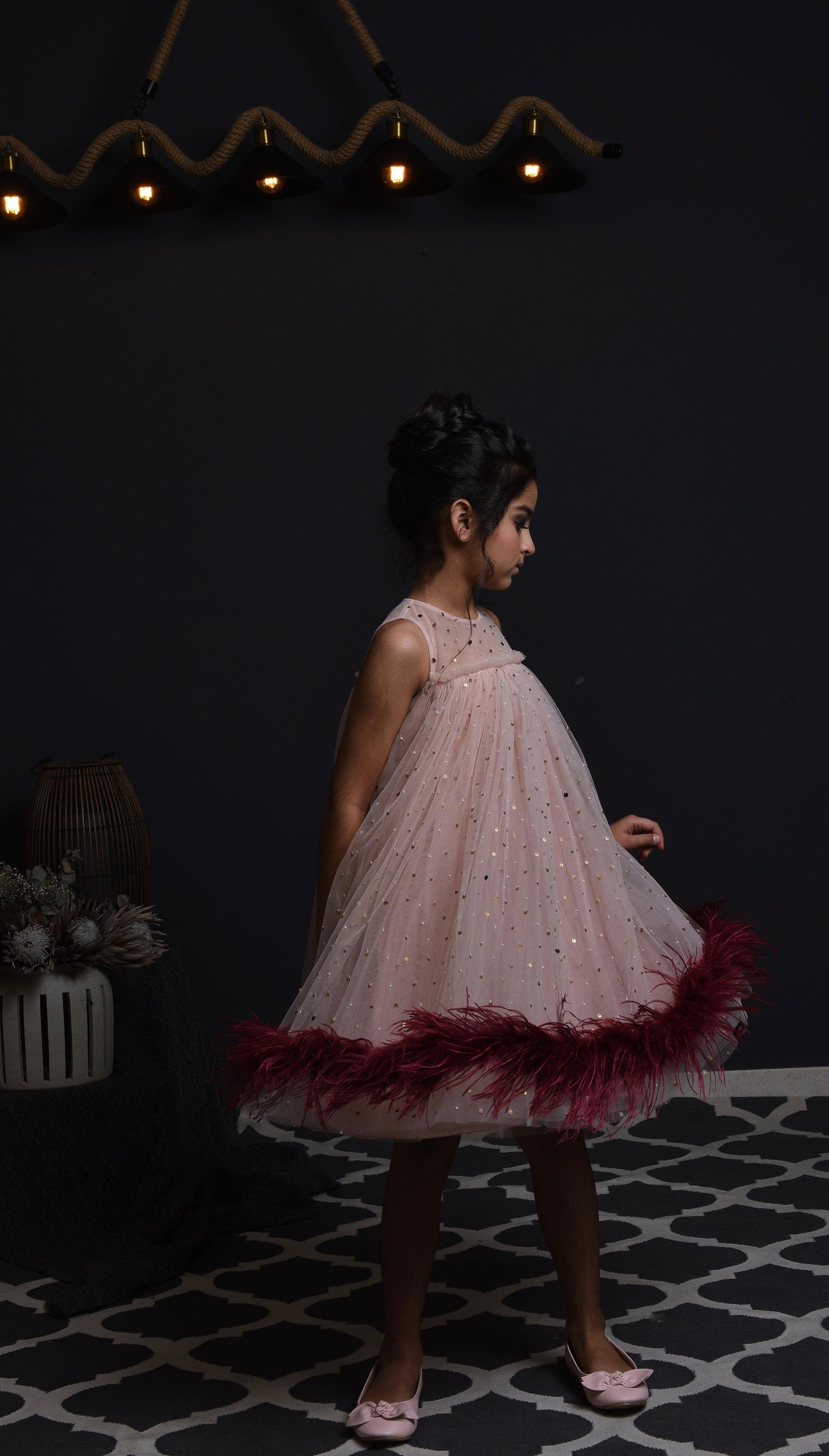 Beautiful princess pink tulle dress |Beautiful princess dress | Girl birthday party dress | Dress for Weddings | Happy kidswear UAE | High end designer kidswear