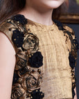 Shoulder Flowers Cascade Gold Dress